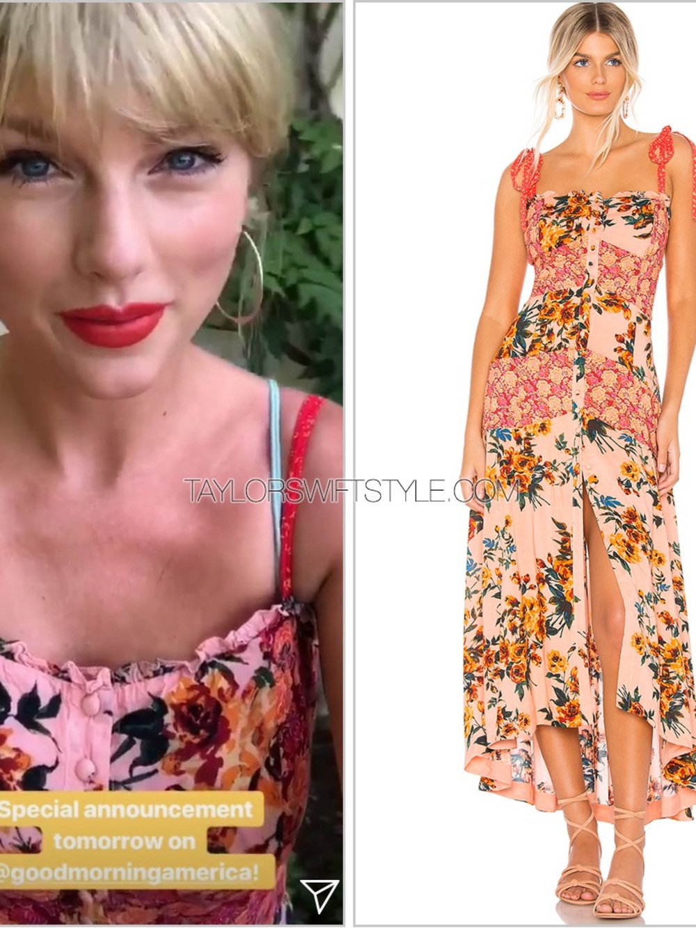 Free People Pink Floral Maxi Dress with Orange & Green Print